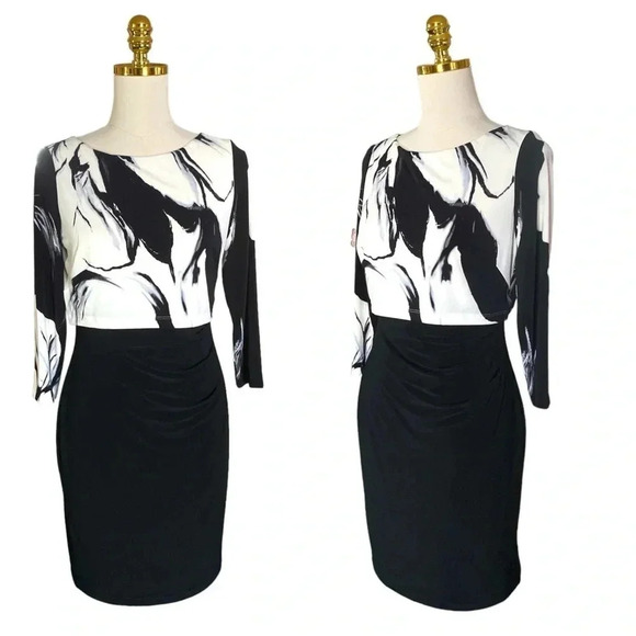 RALPH LAUREN Women’s Black White Floral Top 3/4 Sleeve Office Siren Dress Sz 6P - Picture 6 of 9